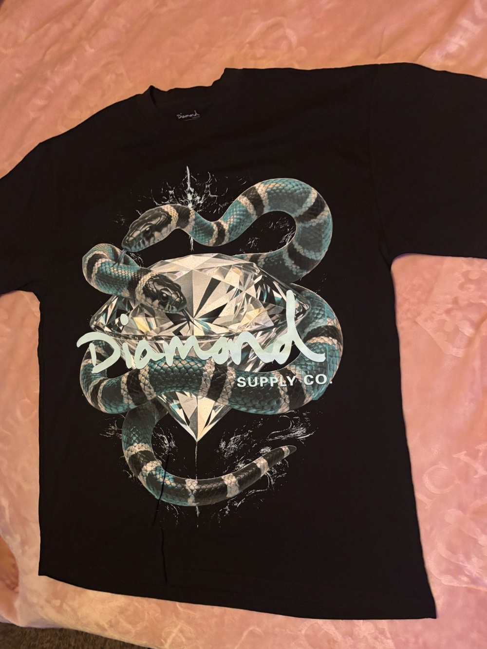 Diamond Supply Co. Black Tee with Teal Snake and Diamond Graphic